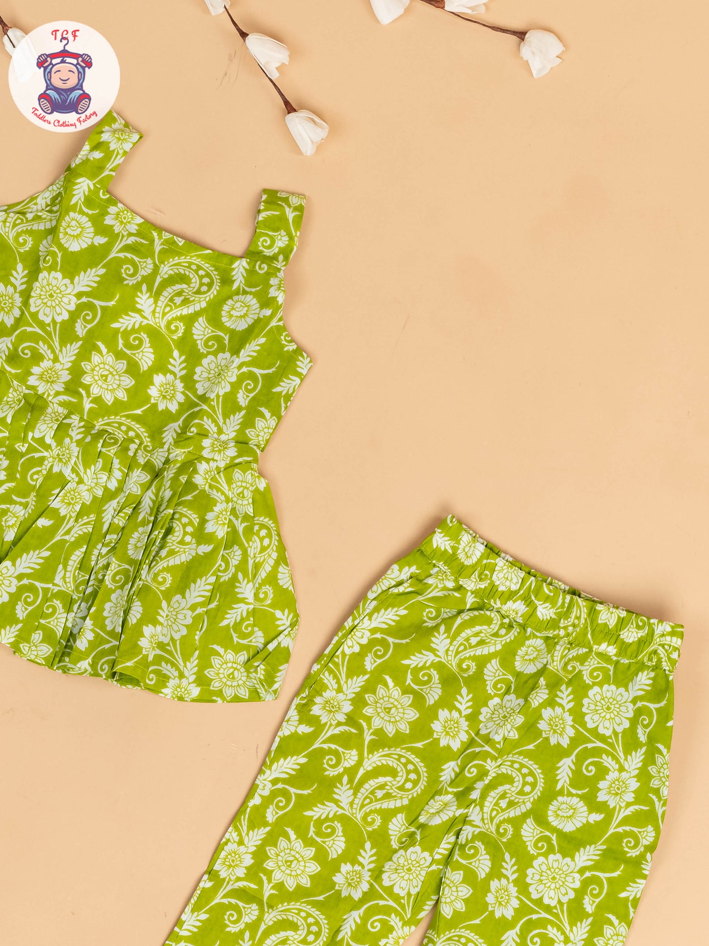 Light Green - Girls Floral Printed Co-ords Sets