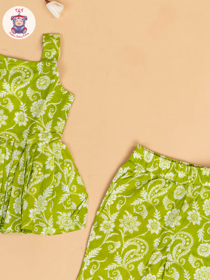 Light Green - Girls Floral Printed Co-ords Sets