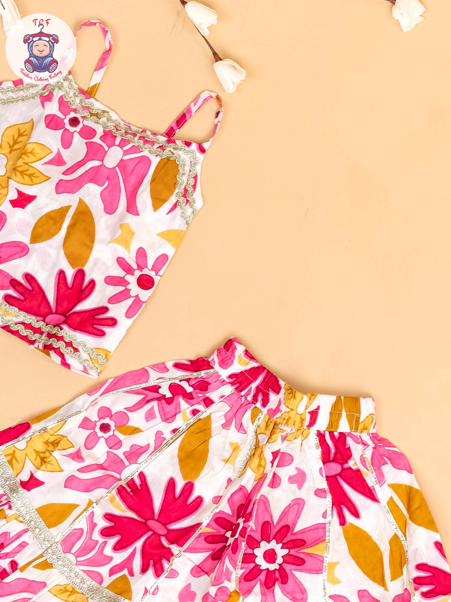 Pink & White - Floral Printed Girls Lehenga Choli