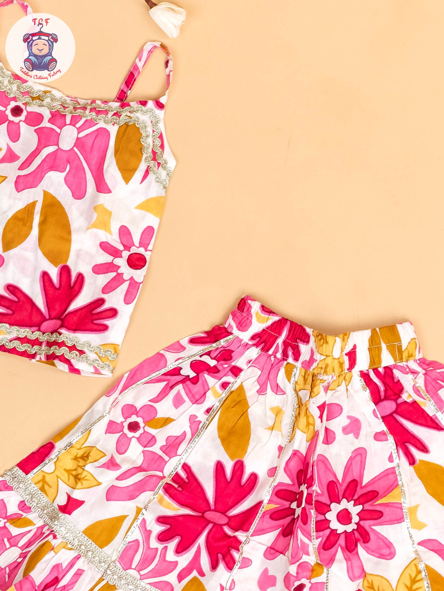 Pink & White - Floral Printed Girls Lehenga Choli