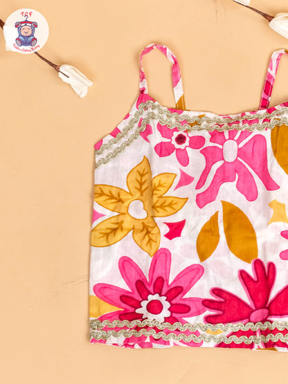 Pink & White - Floral Printed Girls Lehenga Choli