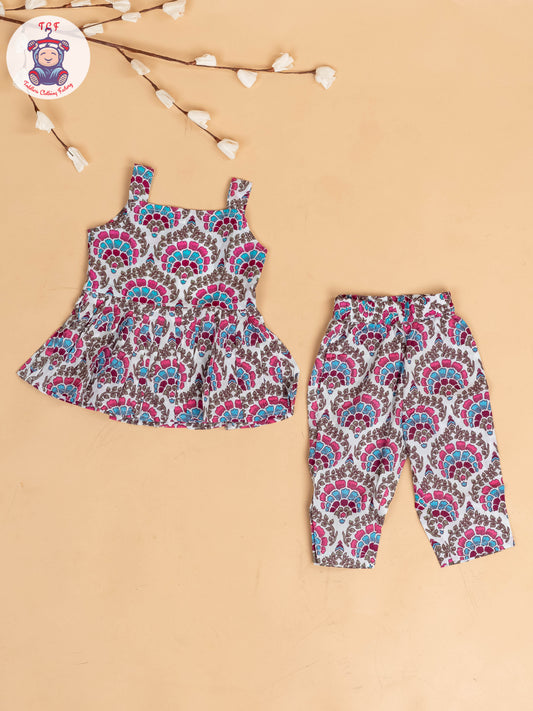 White - Girls Floral Printed Co-ords Sets