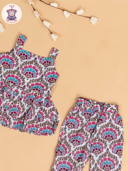 White - Girls Floral Printed Co-ords Sets