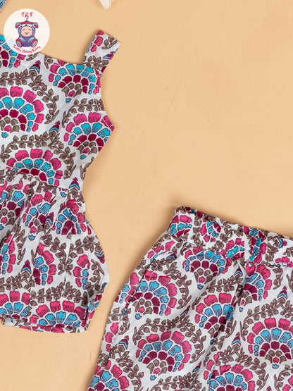 White - Girls Floral Printed Co-ords Sets