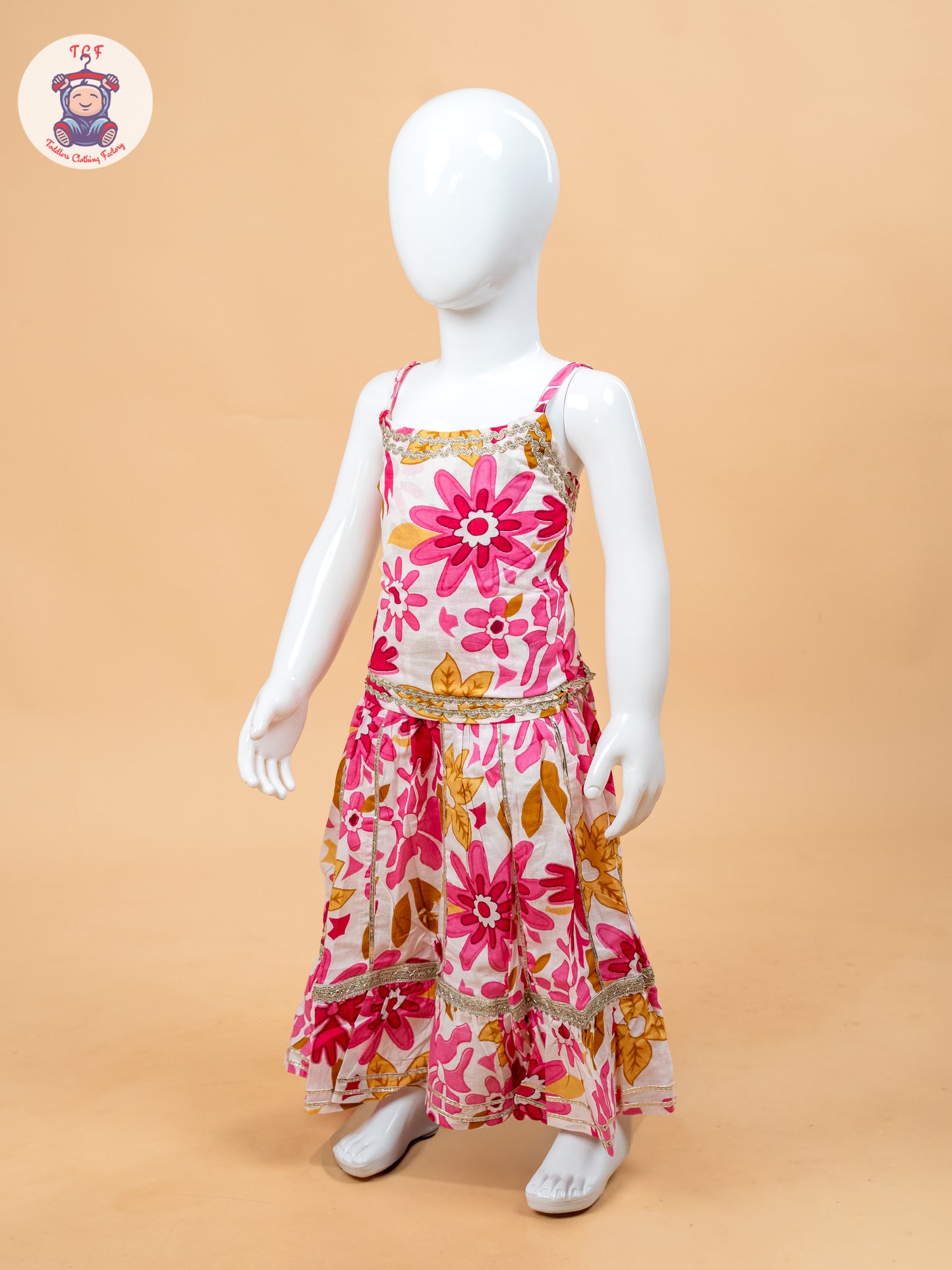 Pink & White - Floral Printed Girls Lehenga Choli
