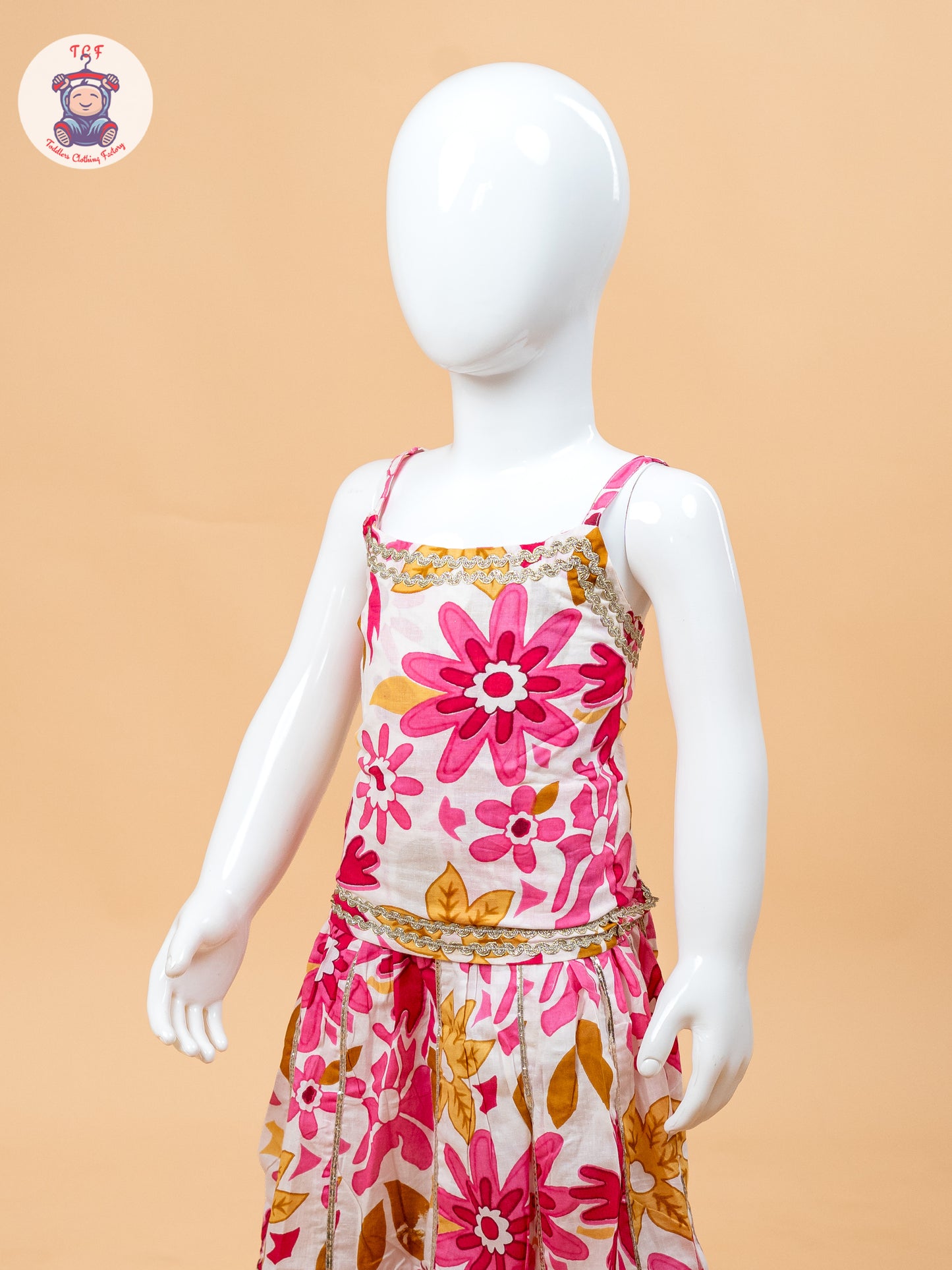 Pink & White - Floral Printed Girls Lehenga Choli