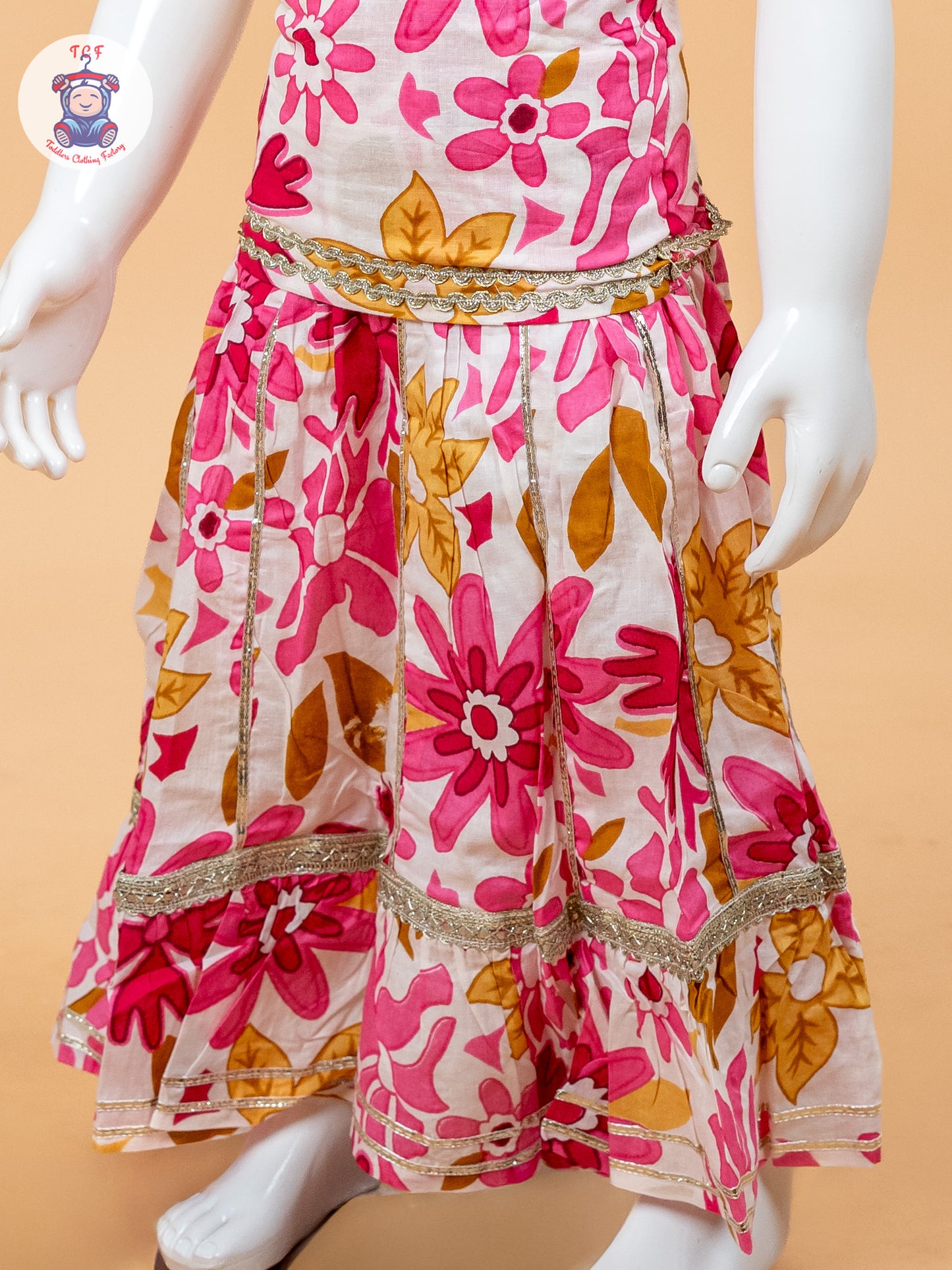 Pink & White - Floral Printed Girls Lehenga Choli