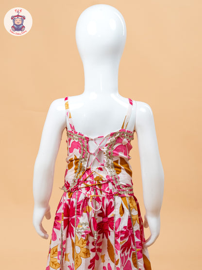 Pink & White - Floral Printed Girls Lehenga Choli