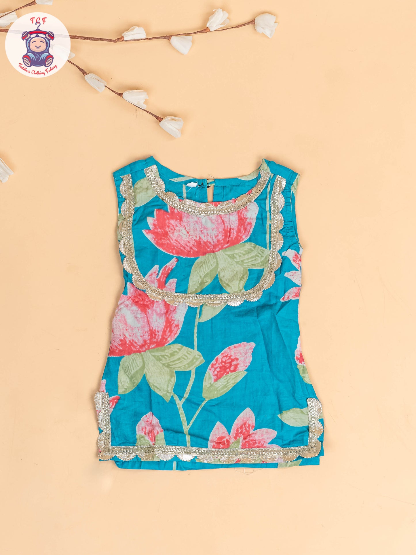 Sky Blue - Girls Floral printed Salwar