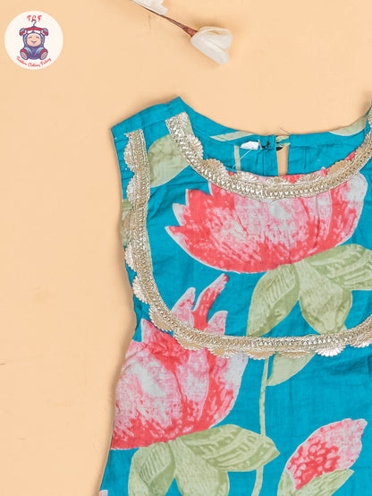 Sky Blue - Girls Floral printed Salwar