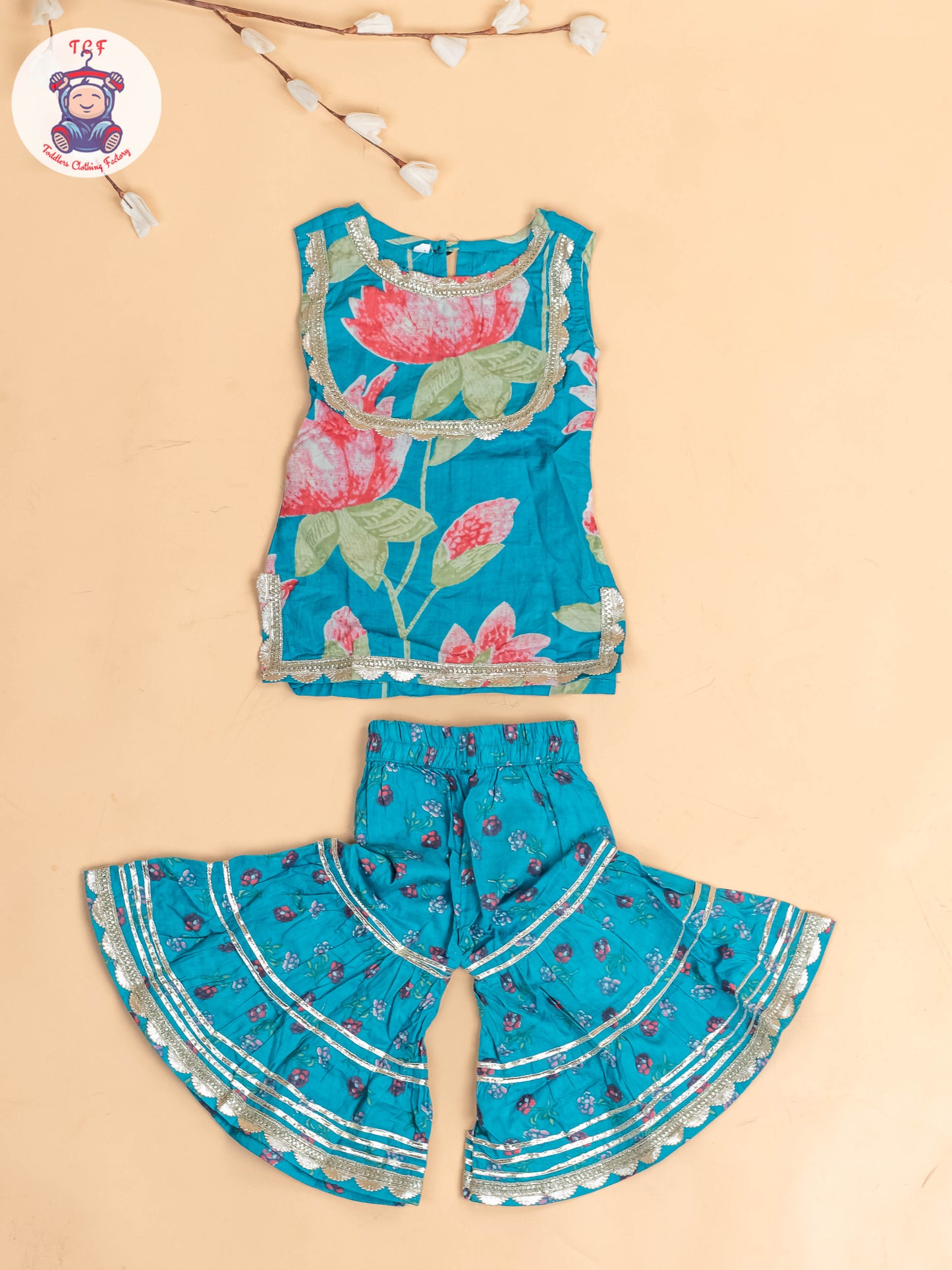 Sky Blue - Girls Floral printed Salwar