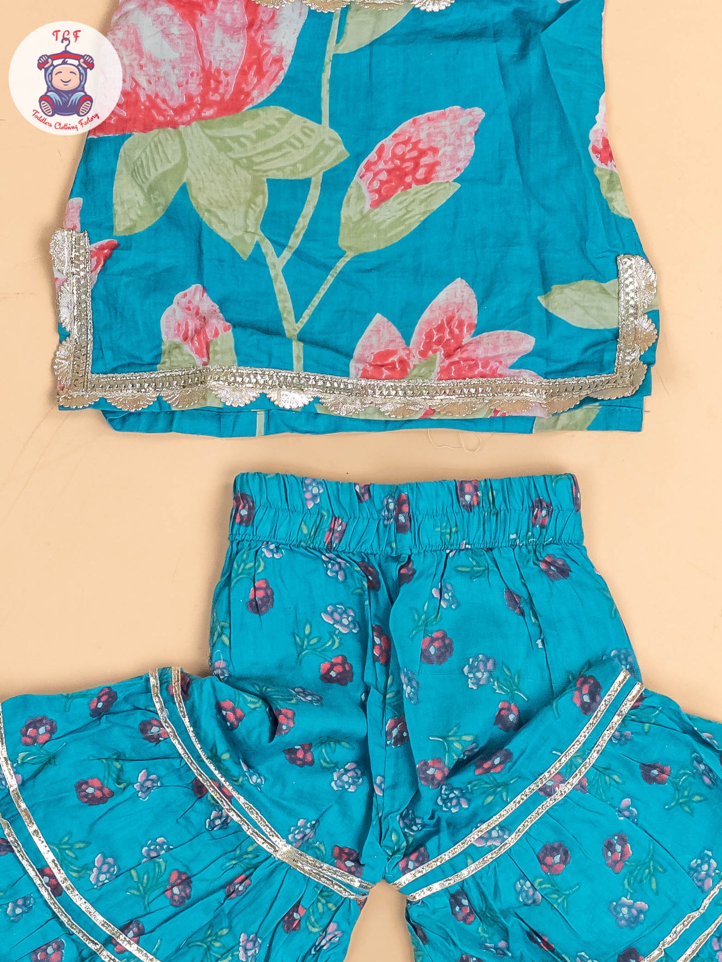 Sky Blue - Girls Floral printed Salwar