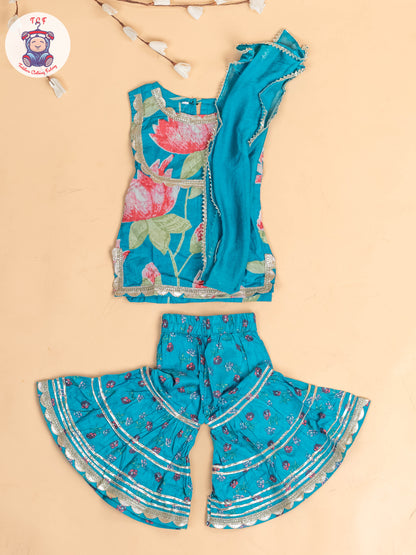 Sky Blue - Girls Floral printed Salwar