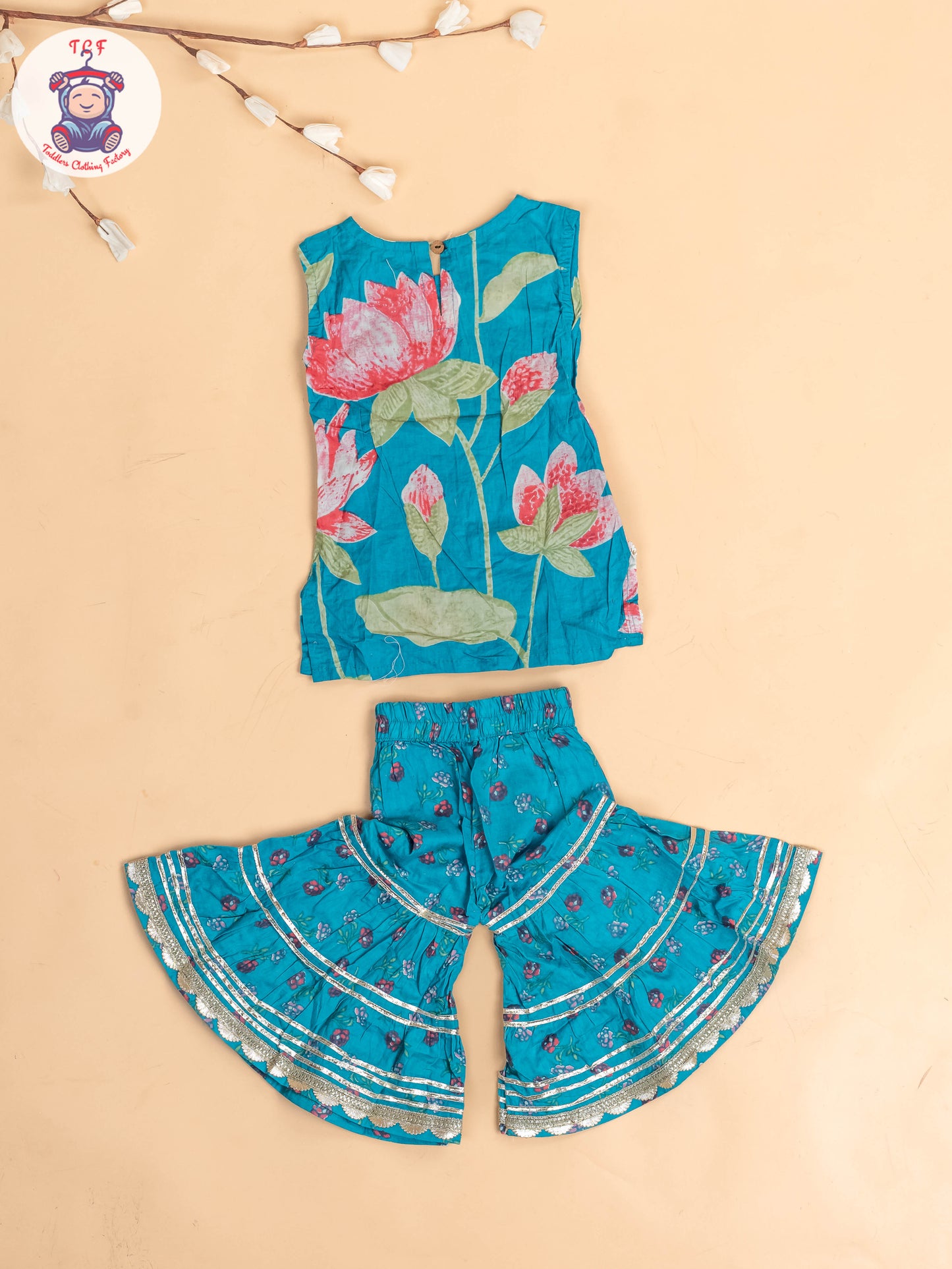 Sky Blue - Girls Floral printed Salwar