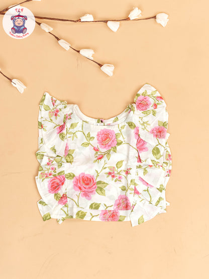 White & Pink - Girls Floral Printed Co-ords Sets