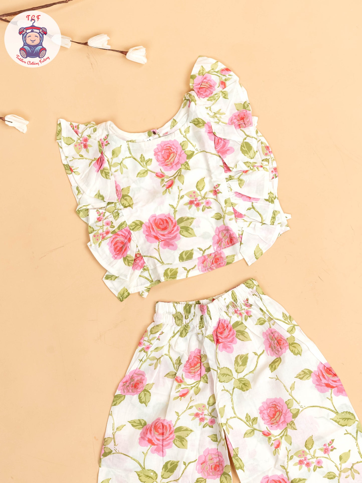 White & Pink - Girls Floral Printed Co-ords Sets