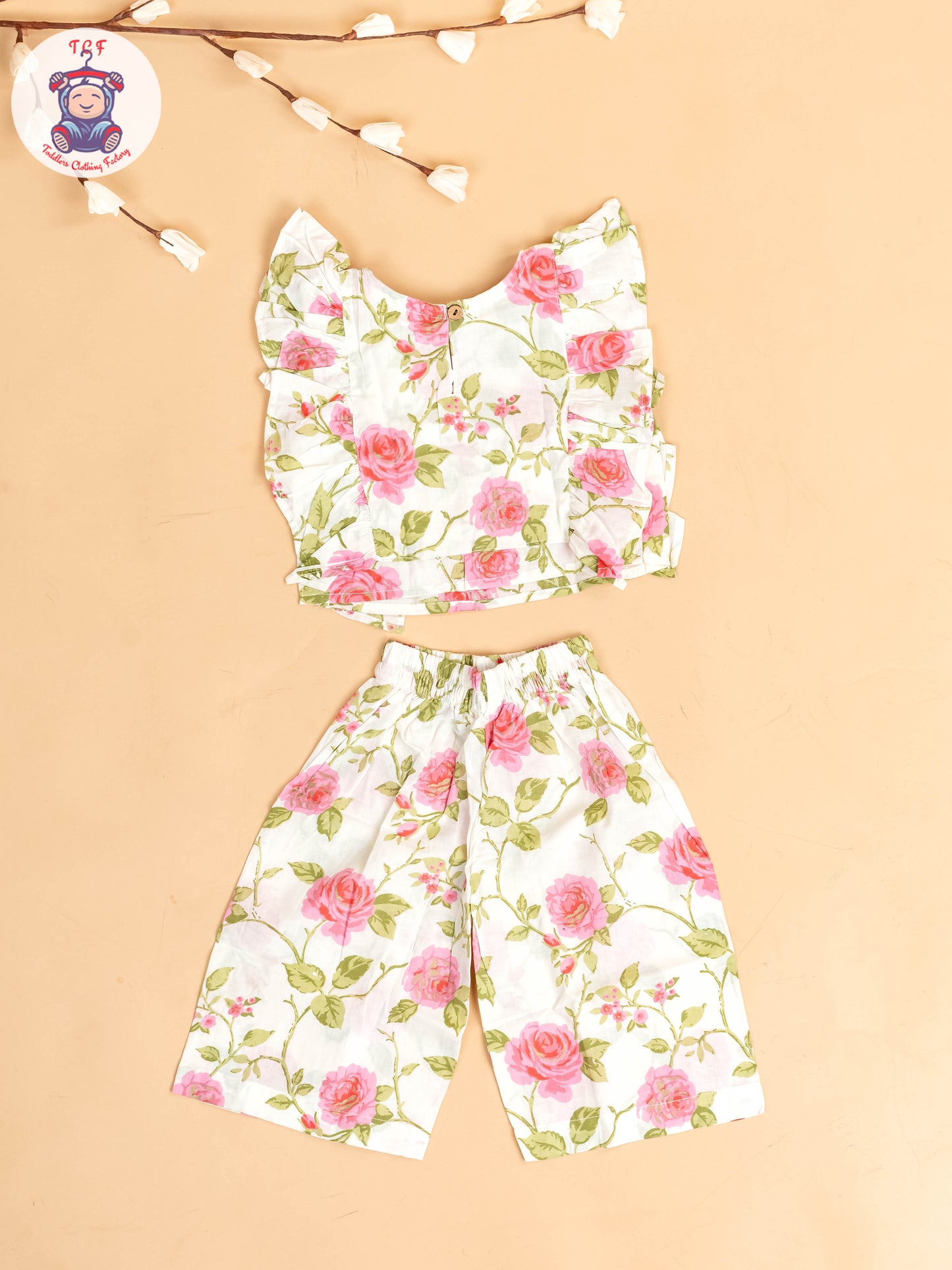 White & Pink - Girls Floral Printed Co-ords Sets