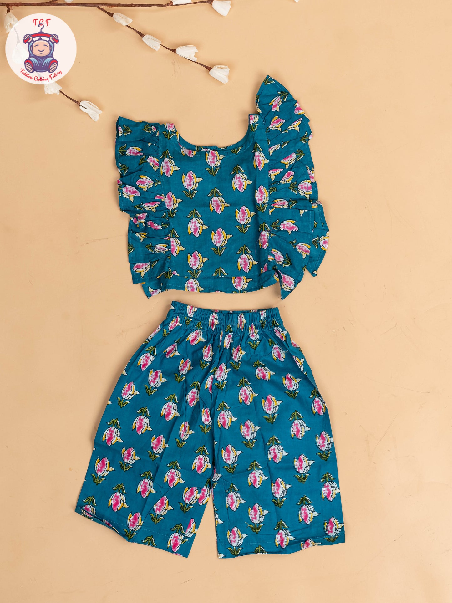 Light Green & Pink - Girls Floral Printed Co-ords Sets