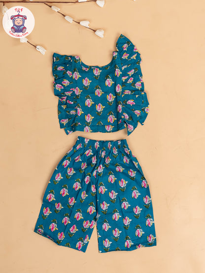 Light Green & Pink - Girls Floral Printed Co-ords Sets