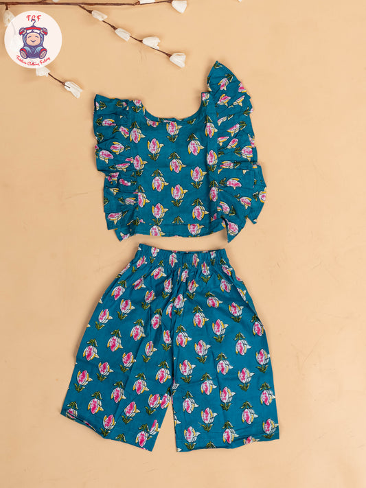 Light Green & Pink - Girls Floral Printed Co-ords Sets