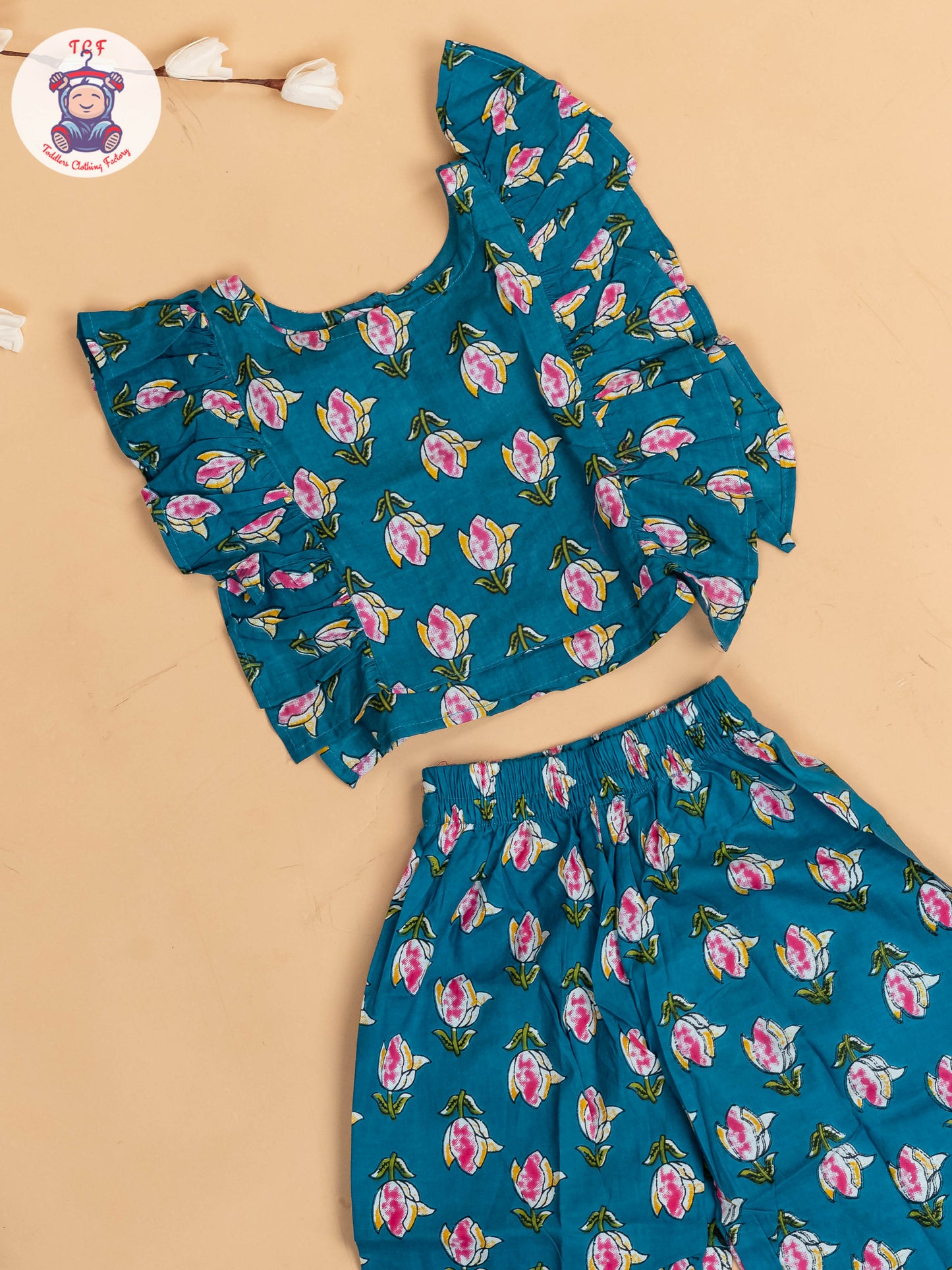 Light Green & Pink - Girls Floral Printed Co-ords Sets