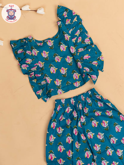 Light Green & Pink - Girls Floral Printed Co-ords Sets
