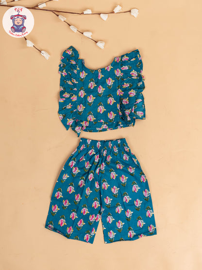 Light Green & Pink - Girls Floral Printed Co-ords Sets