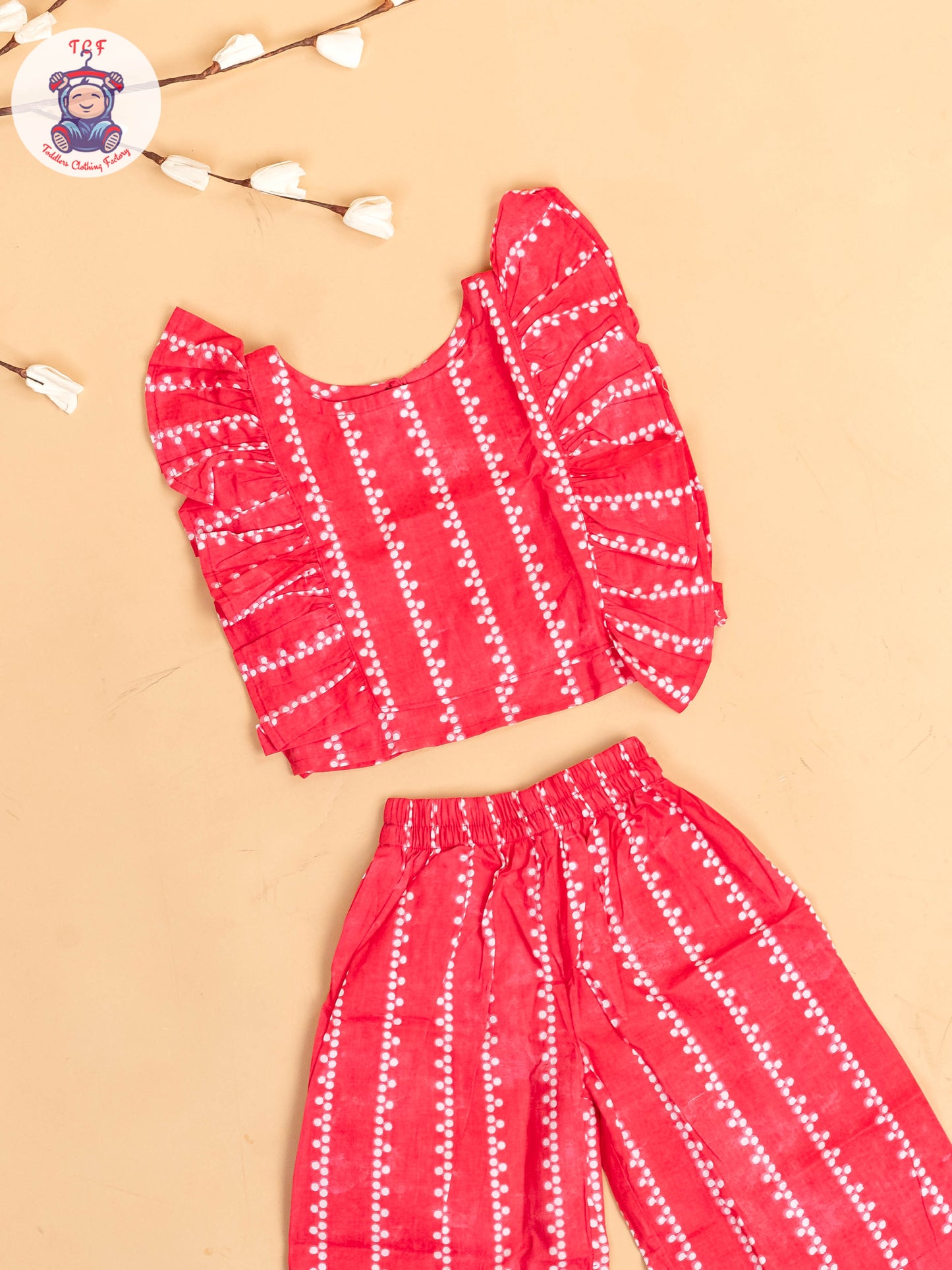 Pink & White - Girls Bandhini Printed Co-ords Sets