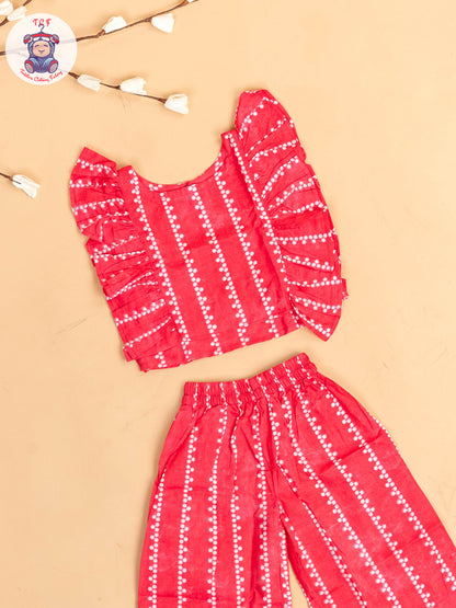 Pink & White - Girls Bandhini Printed Co-ords Sets