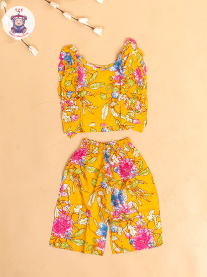 Mustard - Girls Bandhini Printed Co-ords Sets