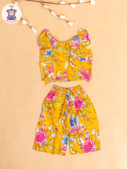 Mustard - Girls Bandhini Printed Co-ords Sets