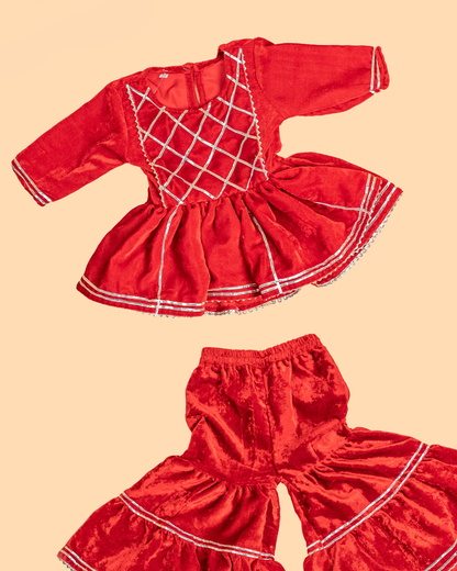 Maroon - Girls Velvet Readymade Salwar