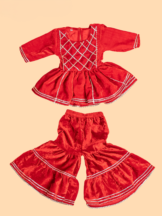 Maroon - Girls Velvet Readymade Salwar