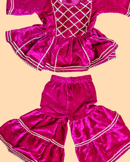 Purple - Girls Velvet Readymade Salwar