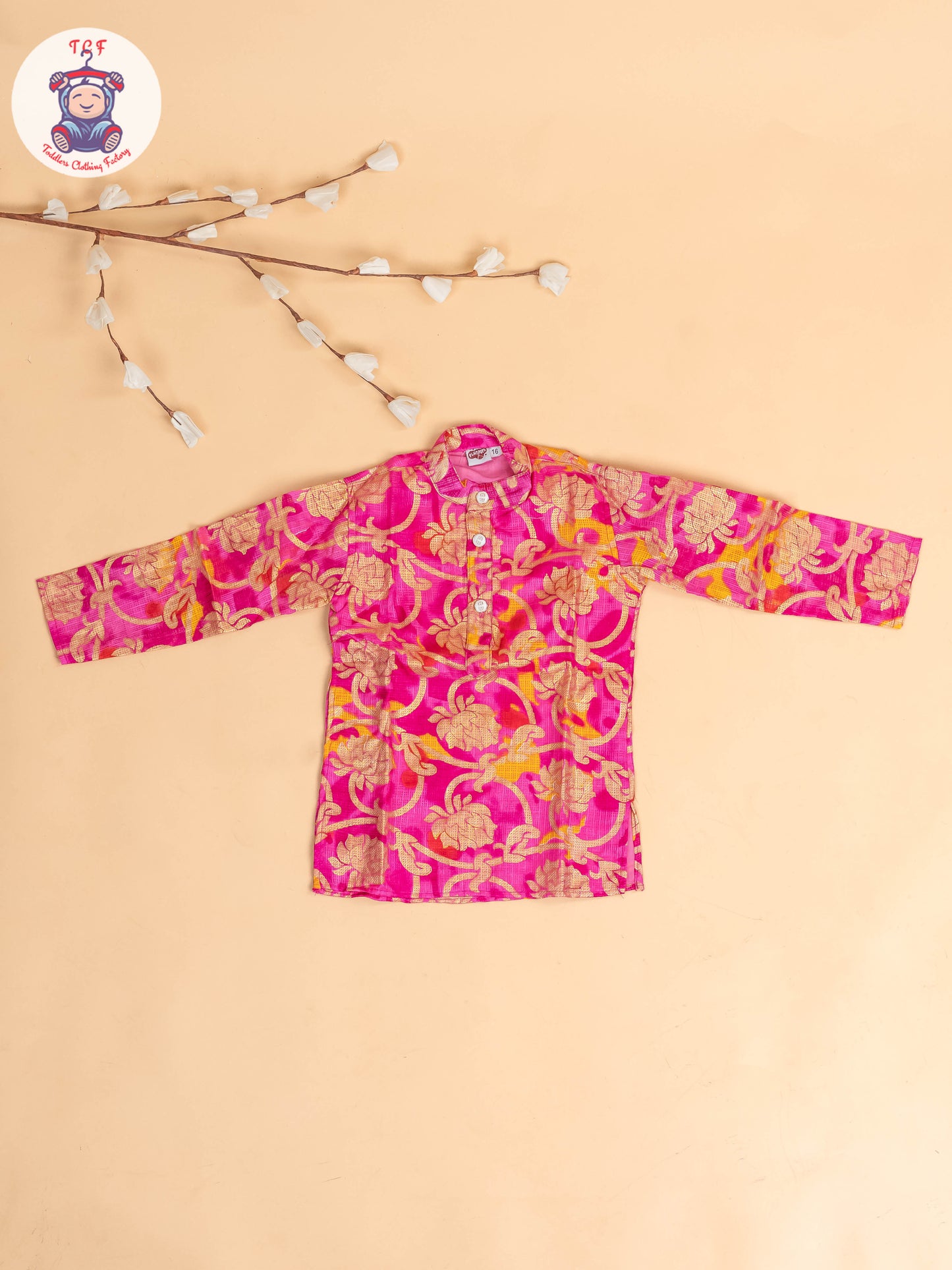 Pink & Gold - Boys Printed Kurta With Pant