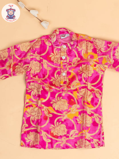 Pink & Gold - Boys Printed Kurta With Pant