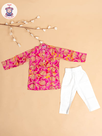 Pink & Gold - Boys Printed Kurta With Pant