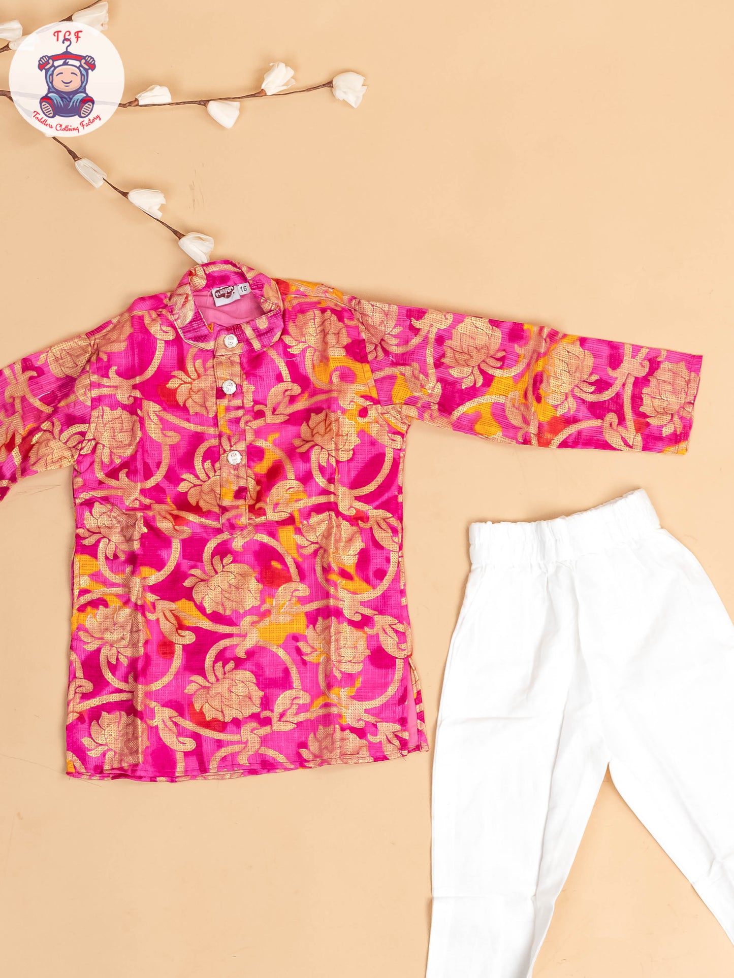 Pink & Gold - Boys Printed Kurta With Pant