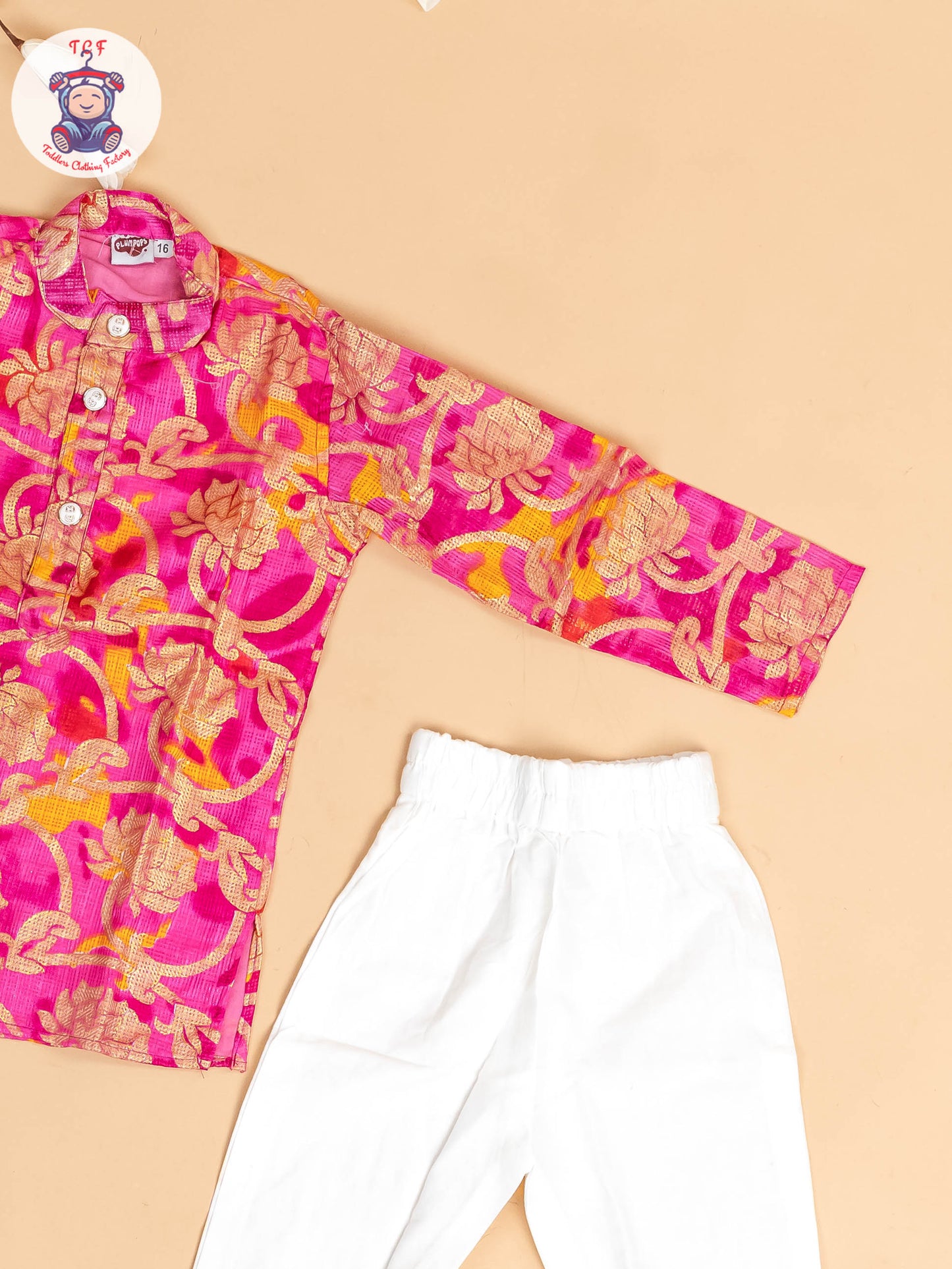 Pink & Gold - Boys Printed Kurta With Pant