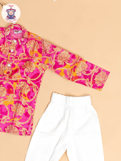 Pink & Gold - Boys Printed Kurta With Pant