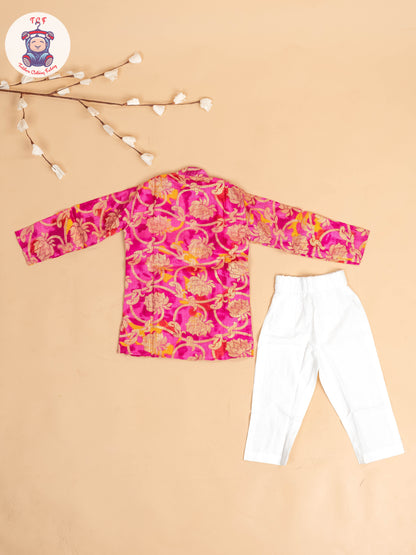 Pink & Gold - Boys Printed Kurta With Pant