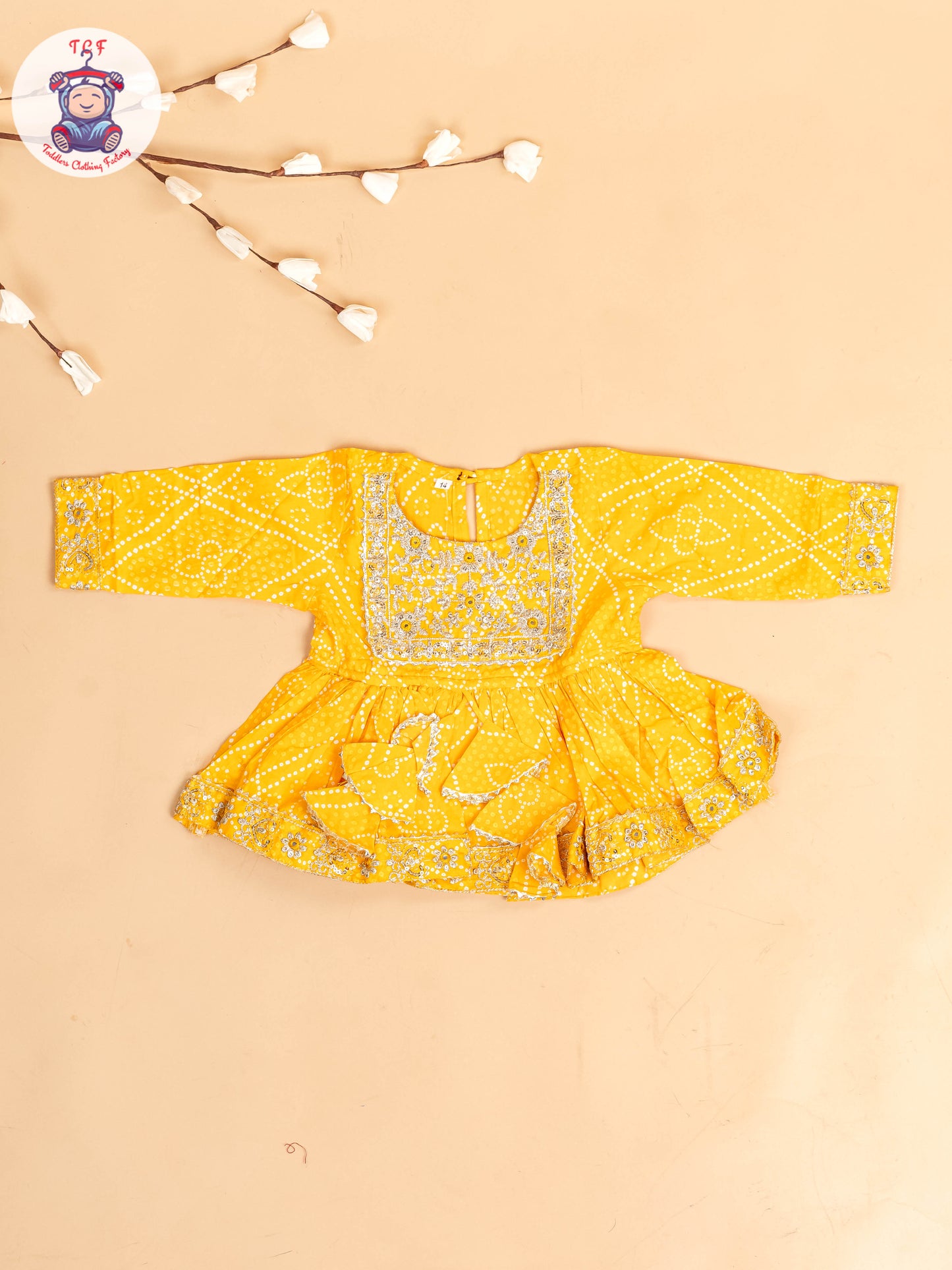 Yellow - Girls Bhandhej Embroidery Salwar
