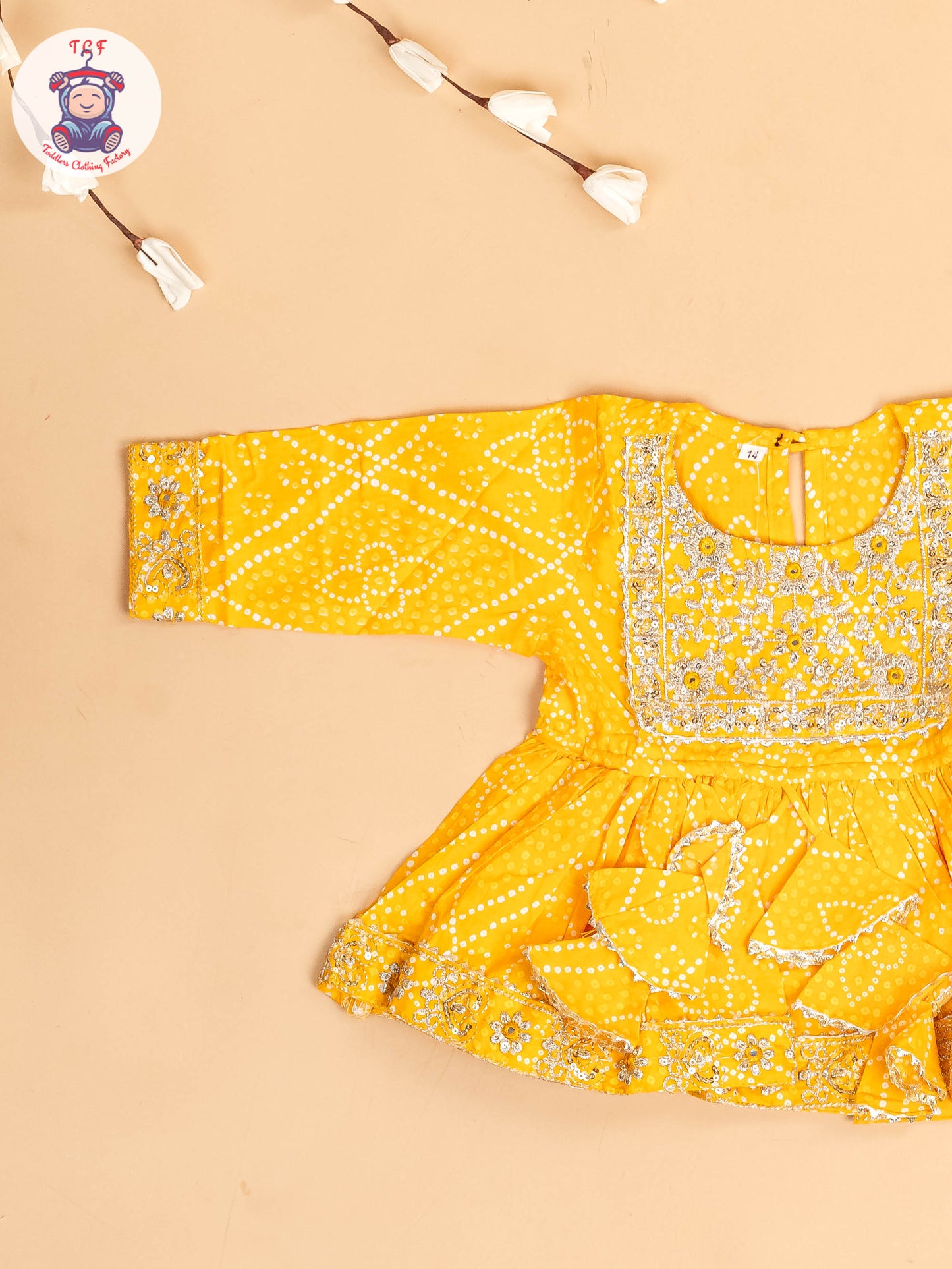 Yellow - Girls Bhandhej Embroidery Salwar