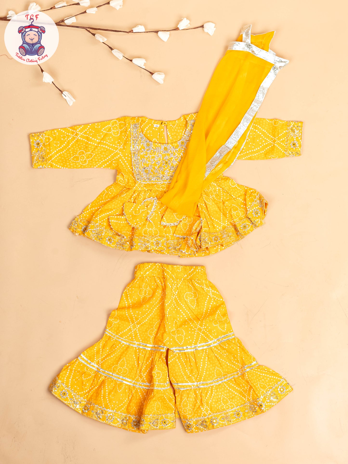 Yellow - Girls Bhandhej Embroidery Salwar
