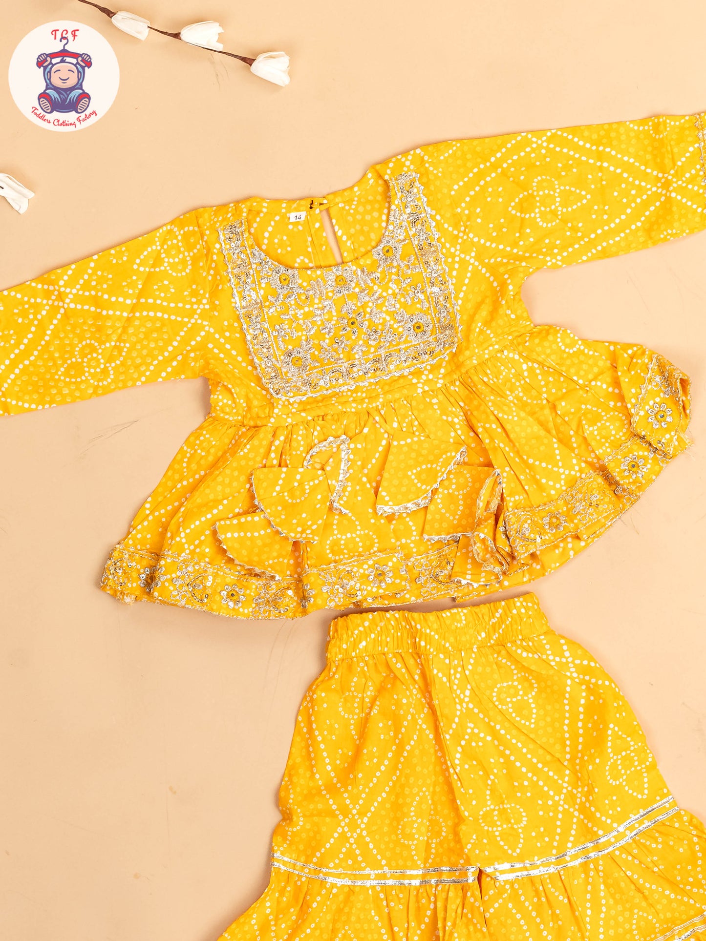 Yellow - Girls Bhandhej Embroidery Salwar