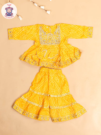 Yellow - Girls Bhandhej Embroidery Salwar