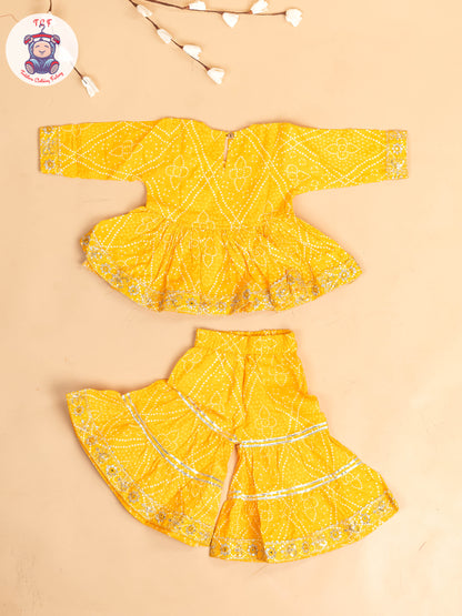Yellow - Girls Bhandhej Embroidery Salwar