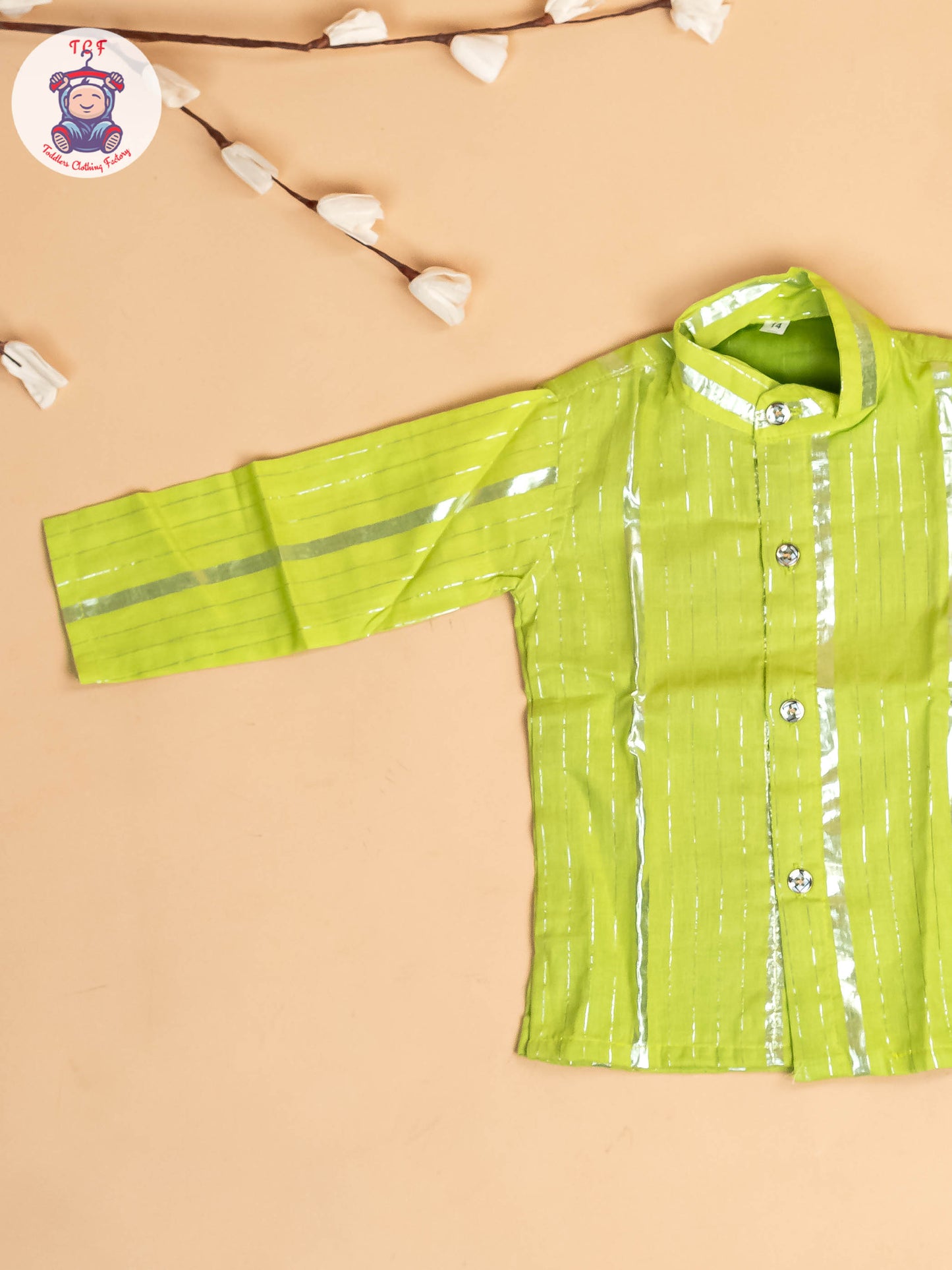 Pastel Green & Silver - Boys Printed Kurta With Pant