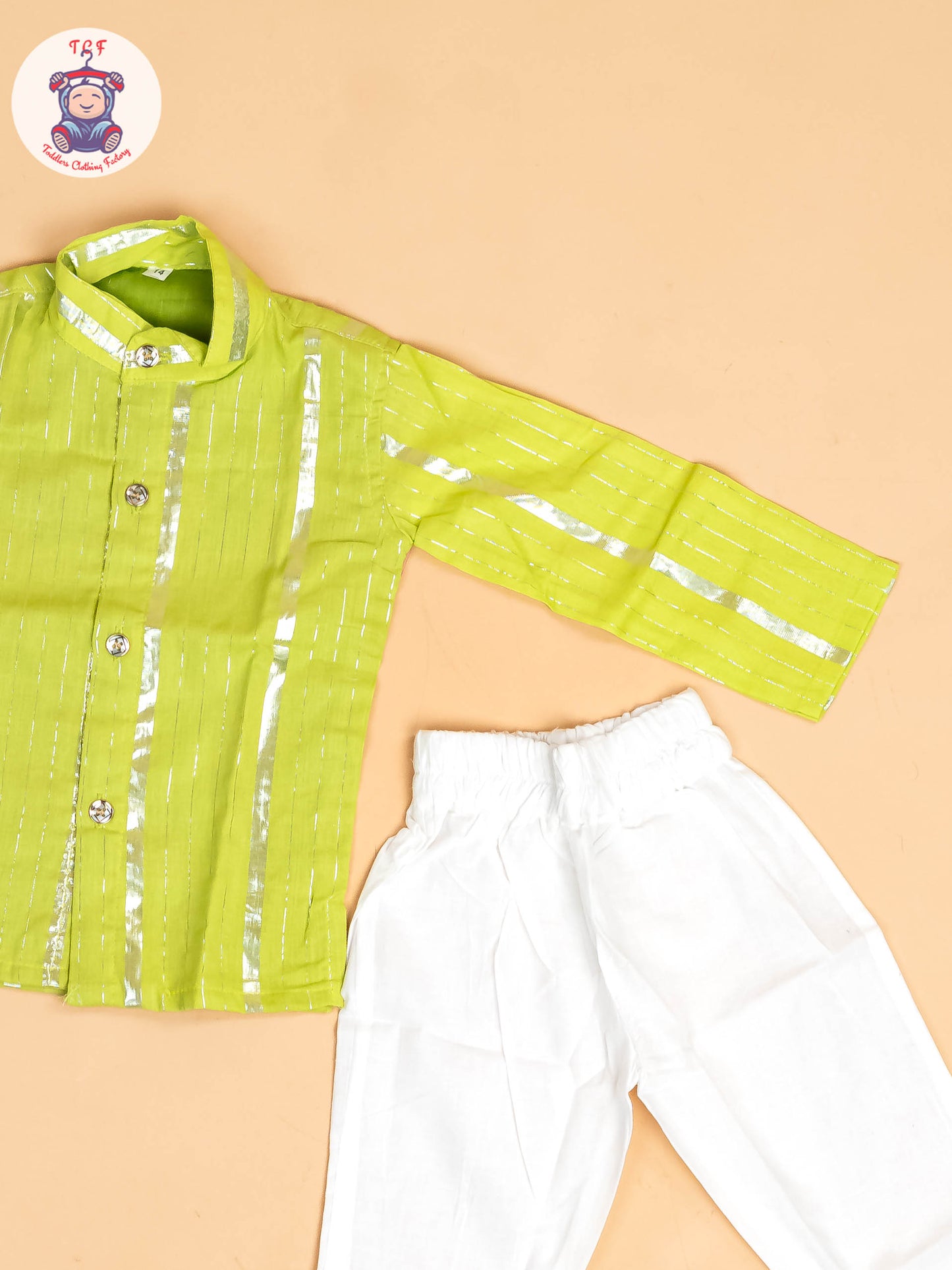 Pastel Green & Silver - Boys Printed Kurta With Pant