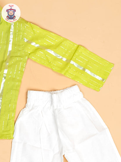 Pastel Green & Silver - Boys Printed Kurta With Pant
